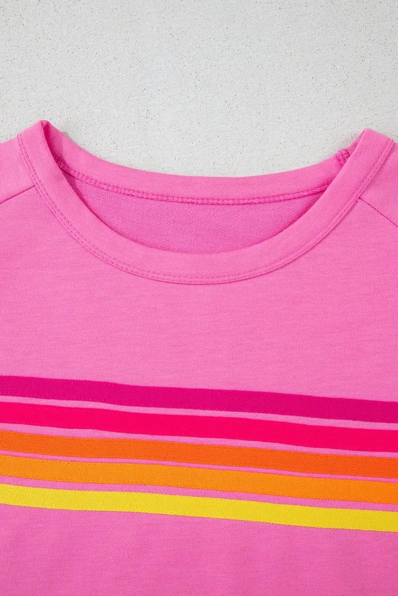 Bonbon Striped Patch Front Casual Tee for Women Styles - Love Salve